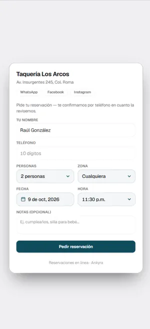 Formulario público para reservar